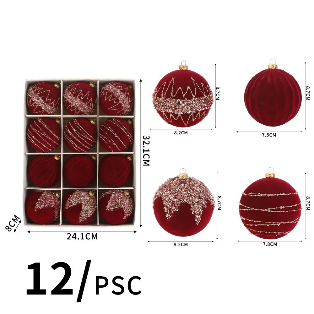 Xmas Flocked Baubles Set